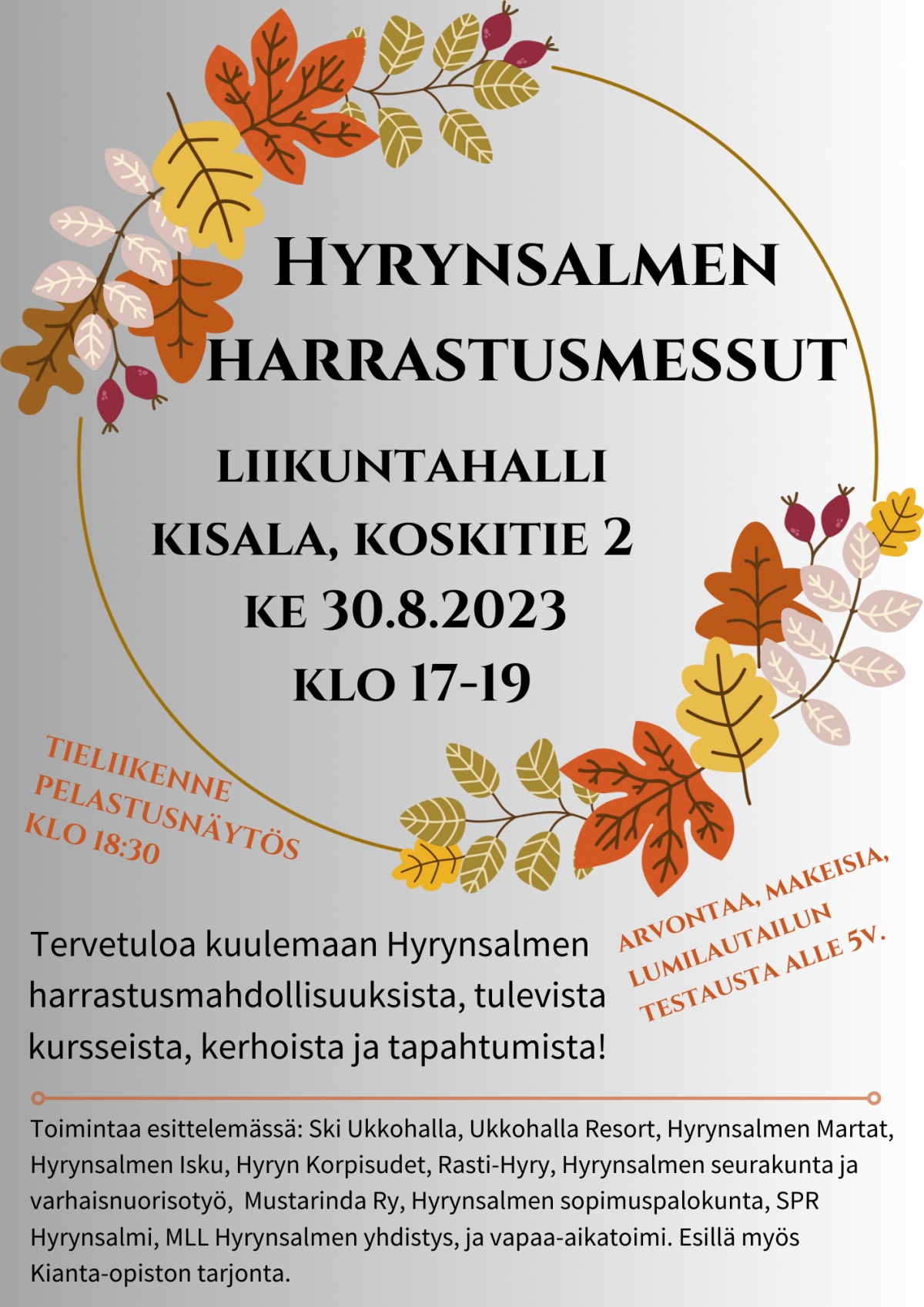 Hyrynsalmen harrastusmessut 30.8.2023 klo 17-19